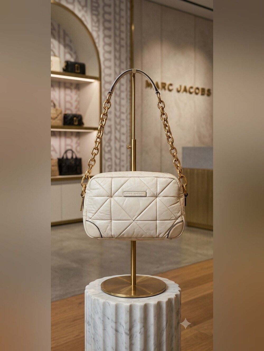 Marc Jacobs RAQUEL Quilted Cream Leather Shoulder Bag